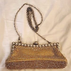 All around rhinestone Gold Clutch with silver chain crossbody